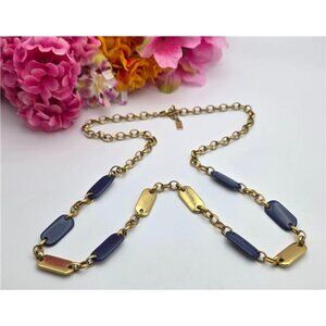 Liz & Co Blue Lucite & Gold Tone Bead Necklace 31" Adjustable Lobster Clasp